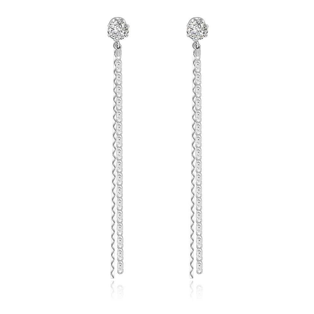 CZ Stud Chain Long Earrings